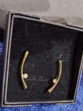 Gold Curved Bar Crystal Earrings